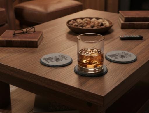 Laser Engraved American Flag Coaster – Battlefield Cross, Veteran Gift