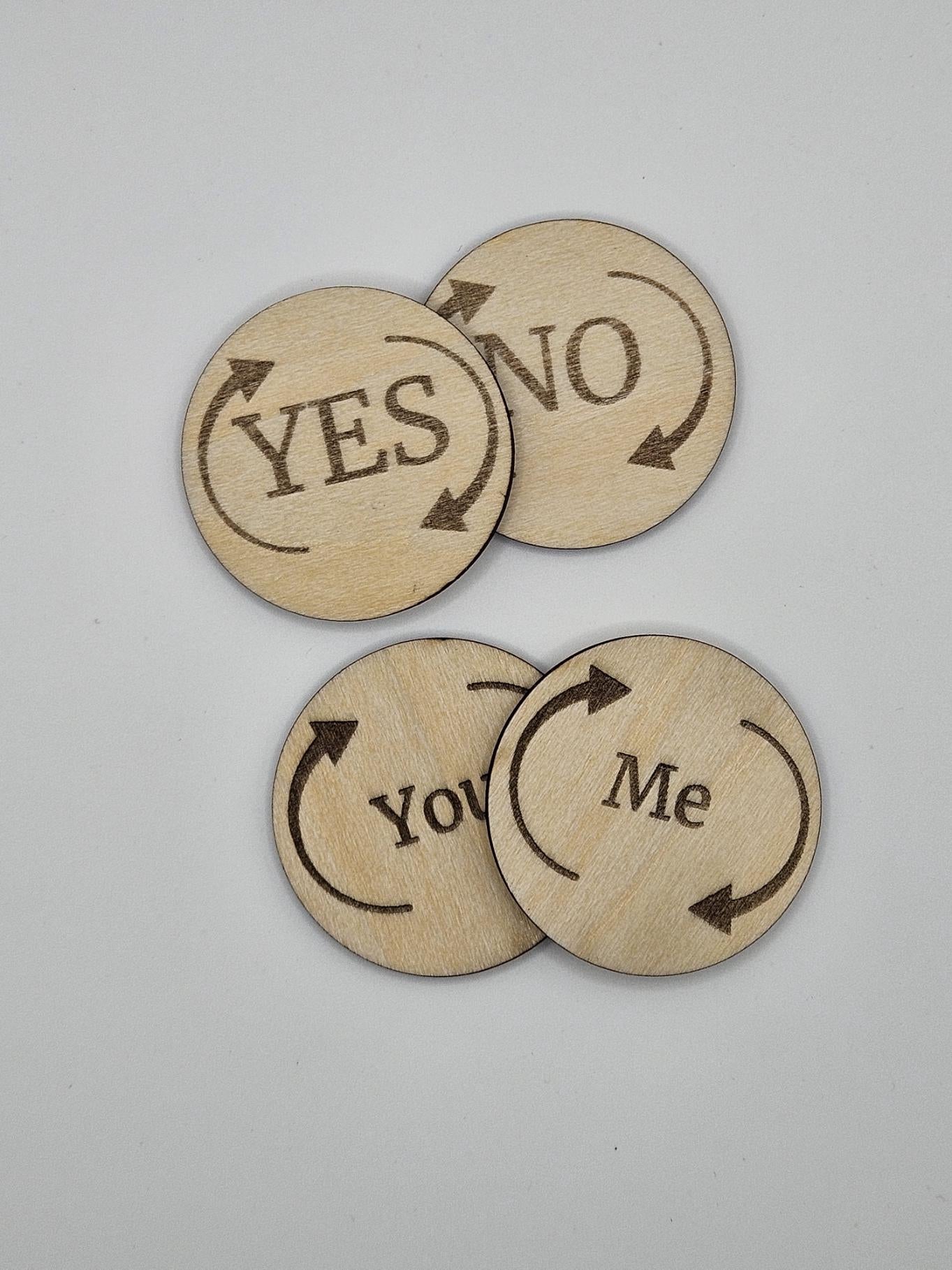 Engraved Wood Decision Coin, Flip for Yes/No, You/Me
