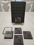 American Flag Slate Coaster and Soldier Tribute Plaque Set Laser Engraved Patriotic Military Gift
