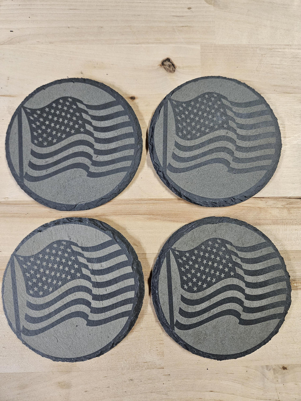 American Flag Slate Coaster Set Laser Engraved Patriotic Rustic Home Bar Decor Gift