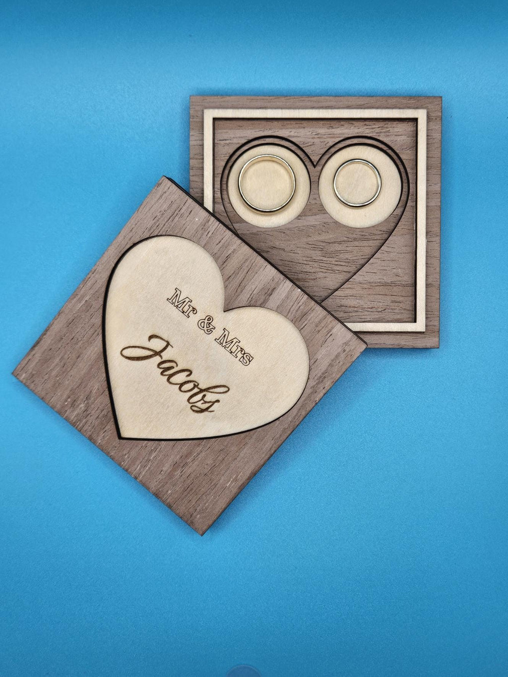 Personalized Wooden Wedding Ring Box • Laser Engraved Keepsake