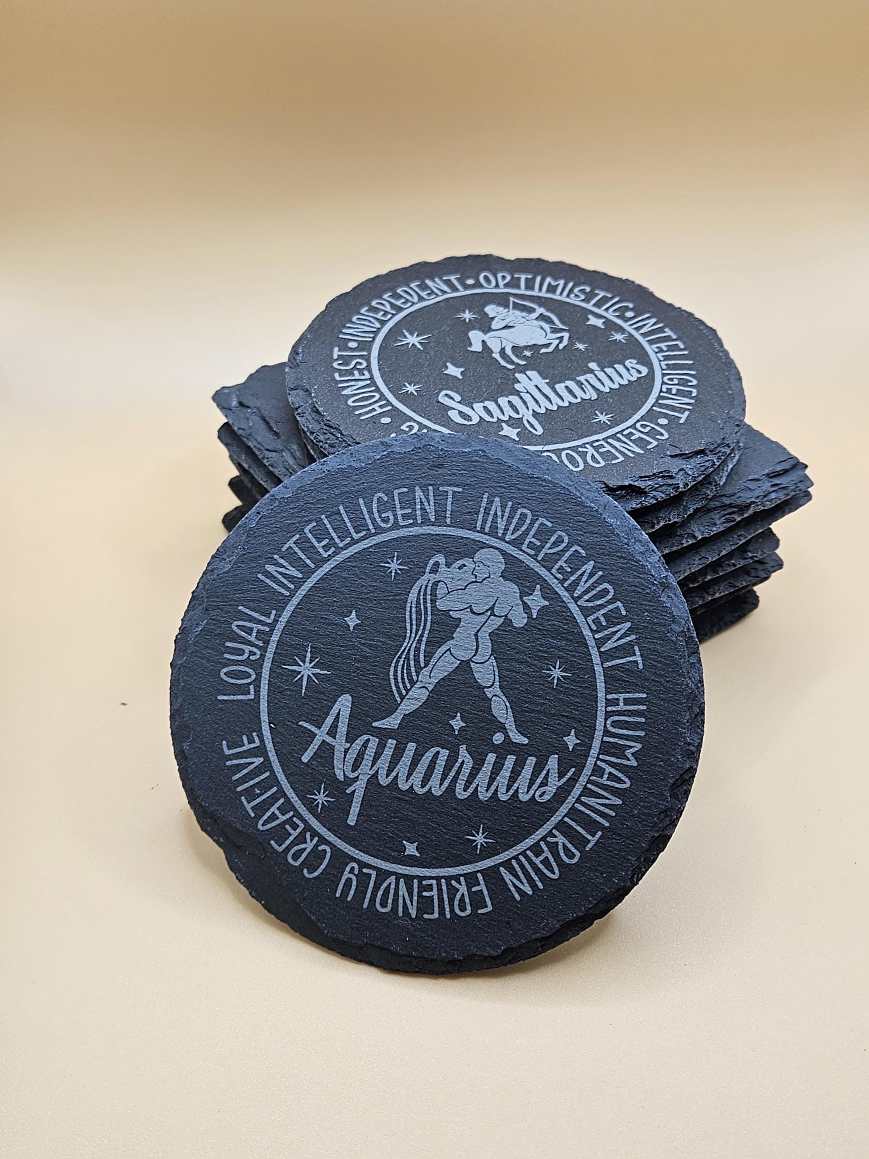 Engraved Slate Zodiac Coasters - Set of Four