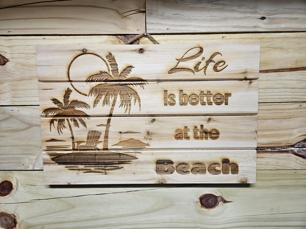 Laser Engraved Wooden Beach Sign – 17x11 Rustic Coastal Wall Decor