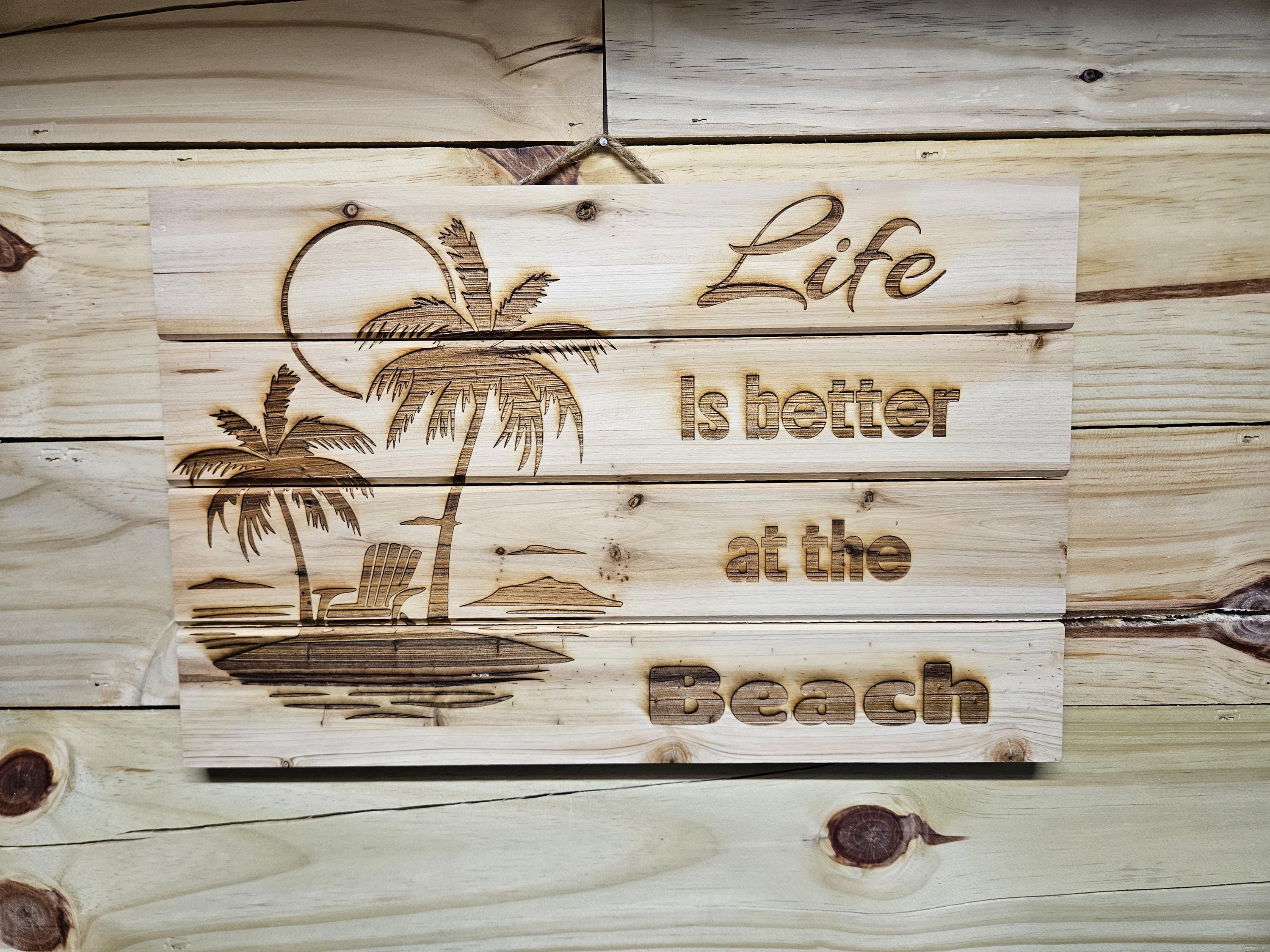 Laser Engraved Wooden Beach Sign – 17x11 Rustic Coastal Wall Decor