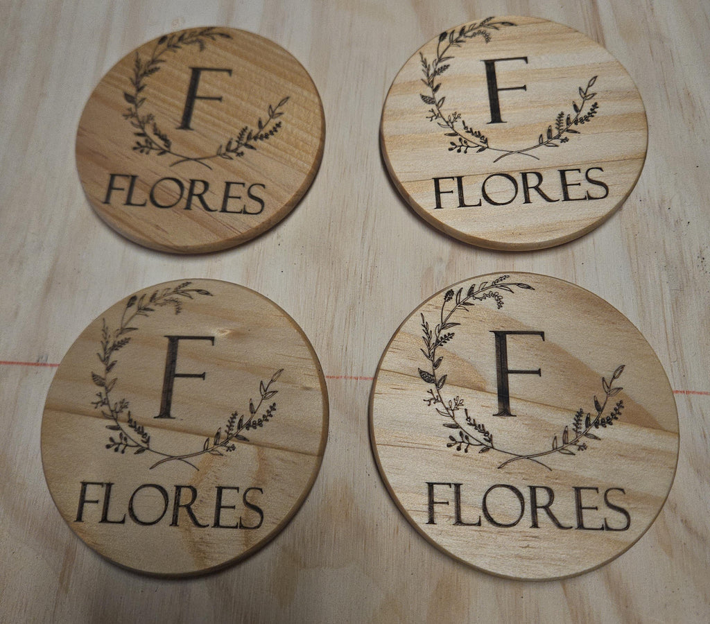 Custom Family Name Wooden Coasters – Laser Engraved Hardwood Set (Rustic Home Décor)