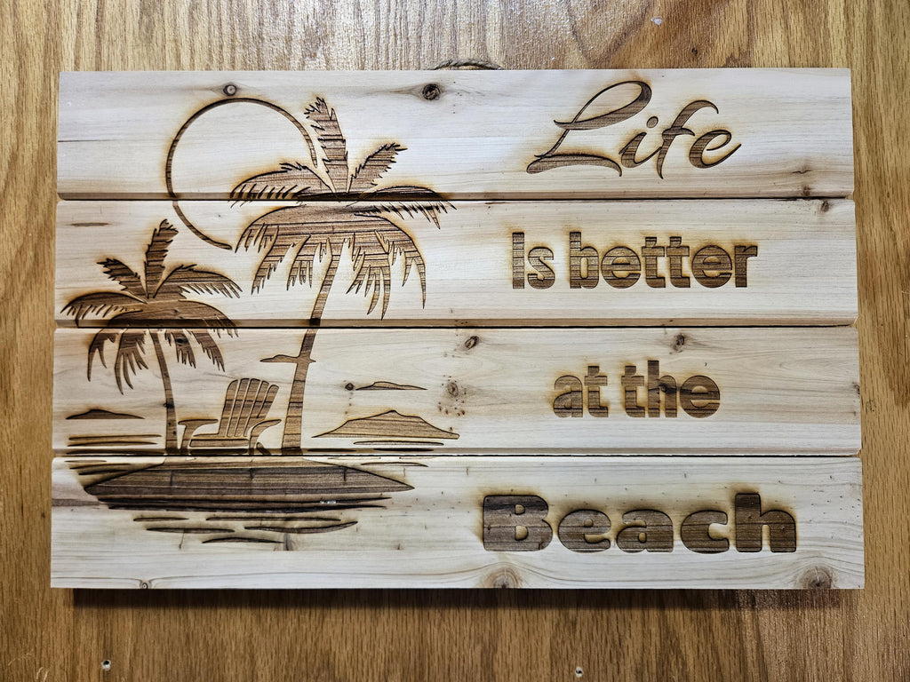 Laser Engraved Wooden Beach Sign – 17x11 Rustic Coastal Wall Decor