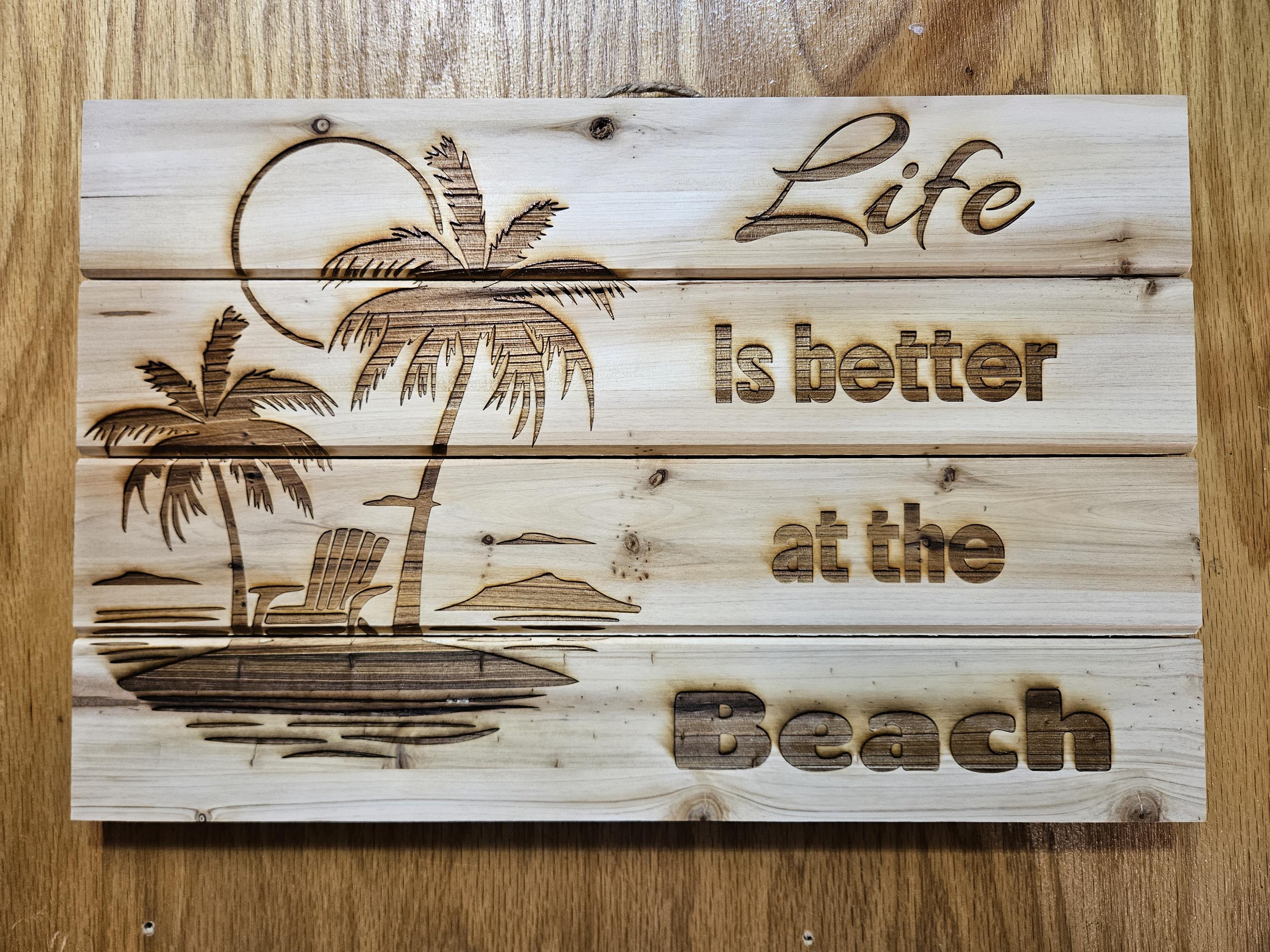 Laser Engraved Wooden Beach Sign – 17x11 Rustic Coastal Wall Decor