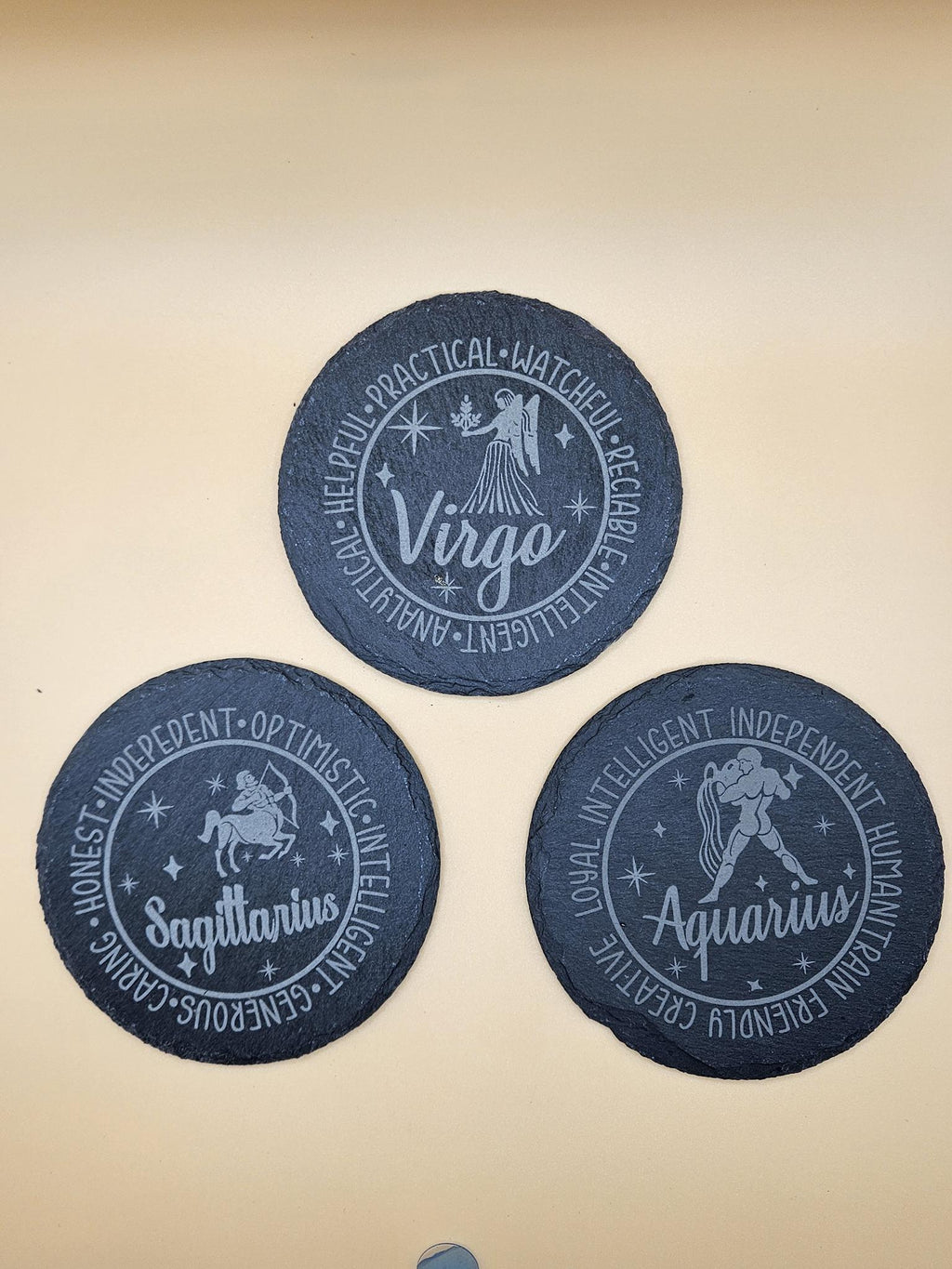 Engraved Slate Zodiac Coasters - Set of Four