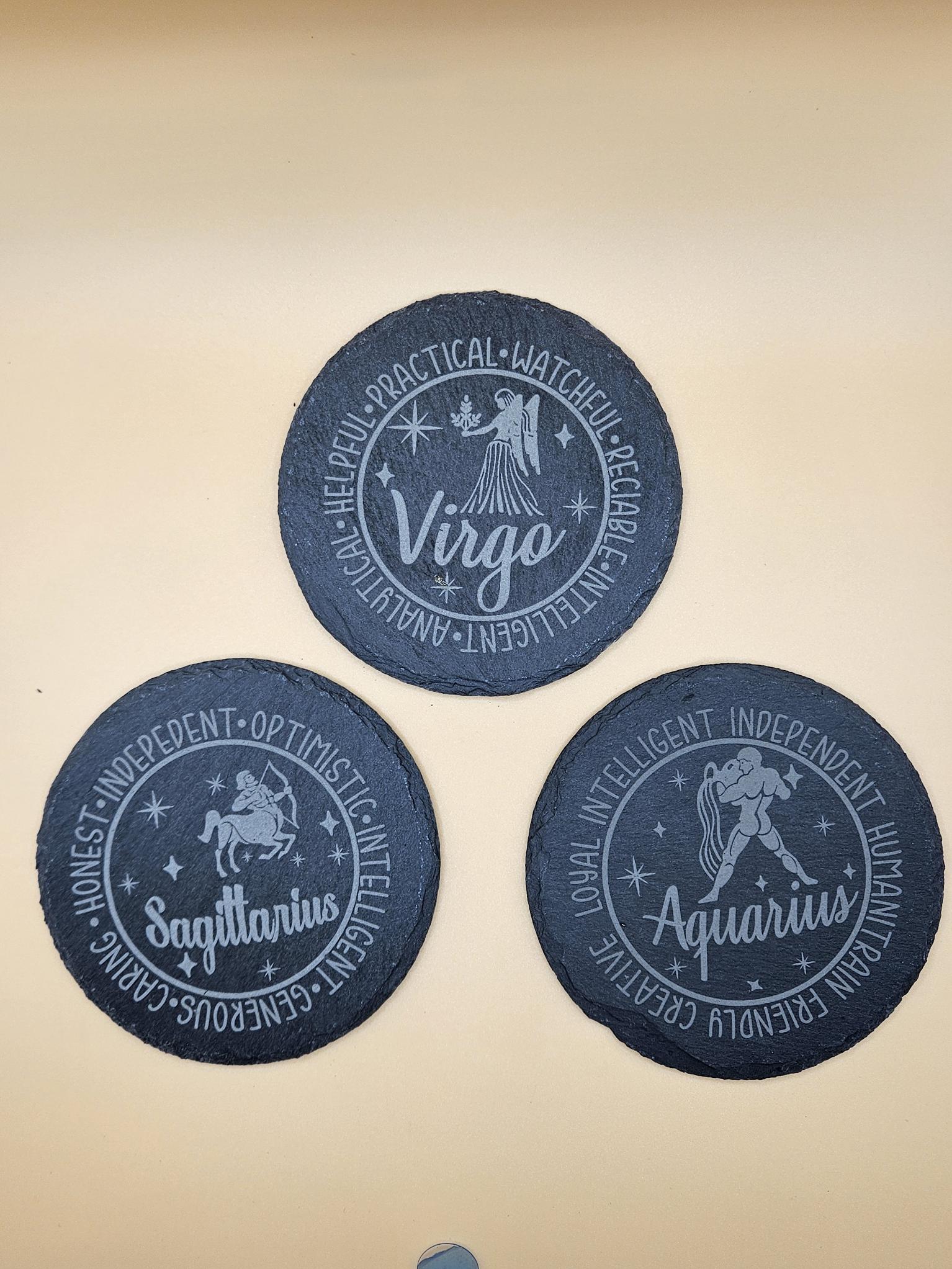 Engraved Slate Zodiac Coasters - Set of Four