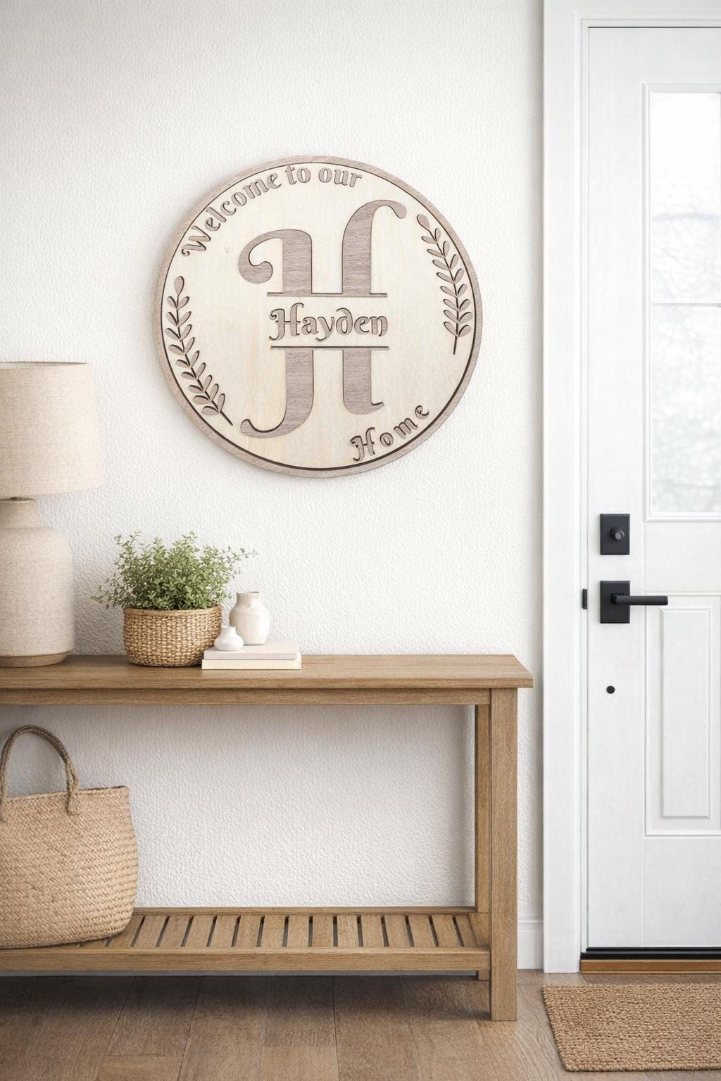 Custom Round Wooden Sign – Basswood Walnut Laser Engraved Wall Art