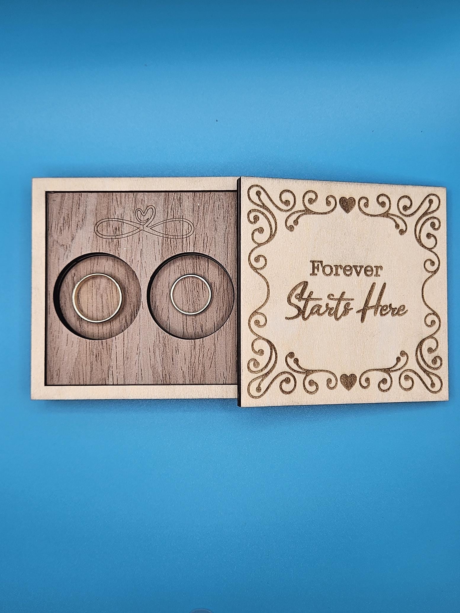 Personalized Wooden Wedding Ring Box • Laser Engraved Keepsake