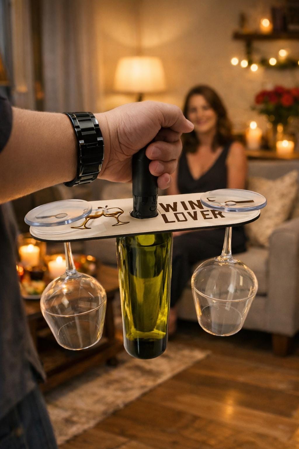 Custom Wooden Wine Caddy – Basswood or Walnut, Holds Two or Four Glasses